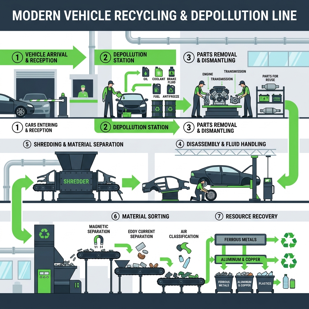 Auto recycling shredding machinery